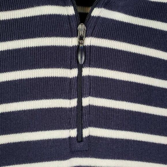LL Bean Sweater Women’s Size Large L Quarter Zip Pullover Navy Blue Striped - Picture 4 of 8